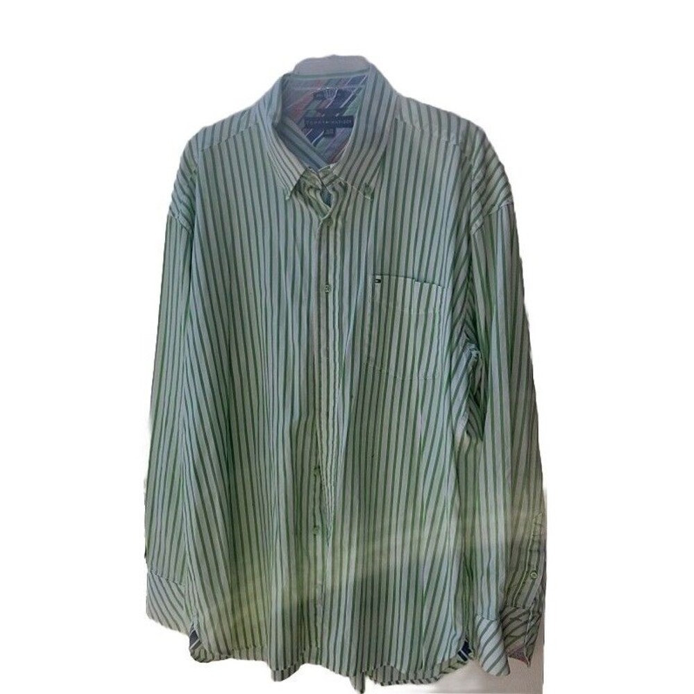 Tommy Hilfiger Men's Long Sleeve Button Down 80s 2 Ply Fabric Striped Shirt XL